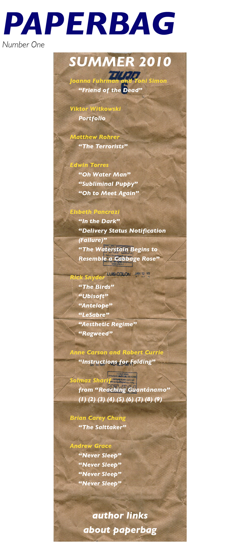 Paperbag No. 1 // Table of Contents